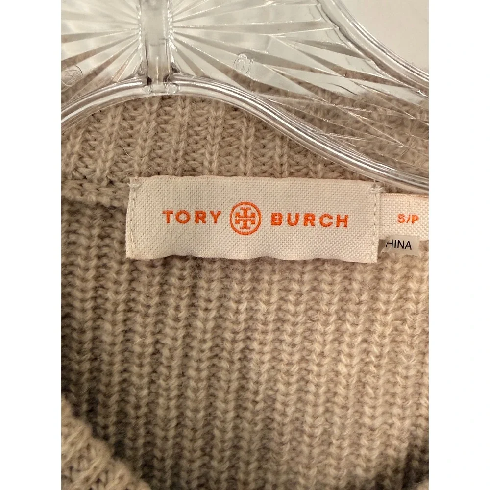 Tory Burch Rory Sweater Coat Tan Beige Cable Knit Classy Cardigan Coat Small